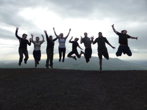 Celebration in reaching the summit.