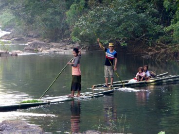 A local family making their way down river on their crop of Bamboo.