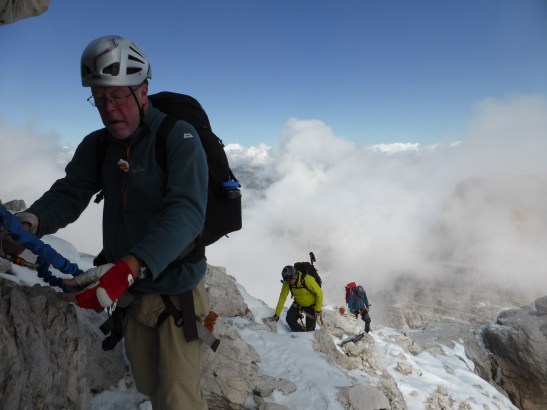 Dick, Mike and Steve, in the Zone. On Sentiero Bocchette Alte.