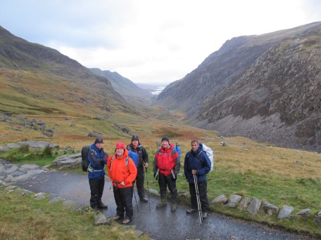 Heres the group (less DIck behind the camera) setting off from Pen Y Pass